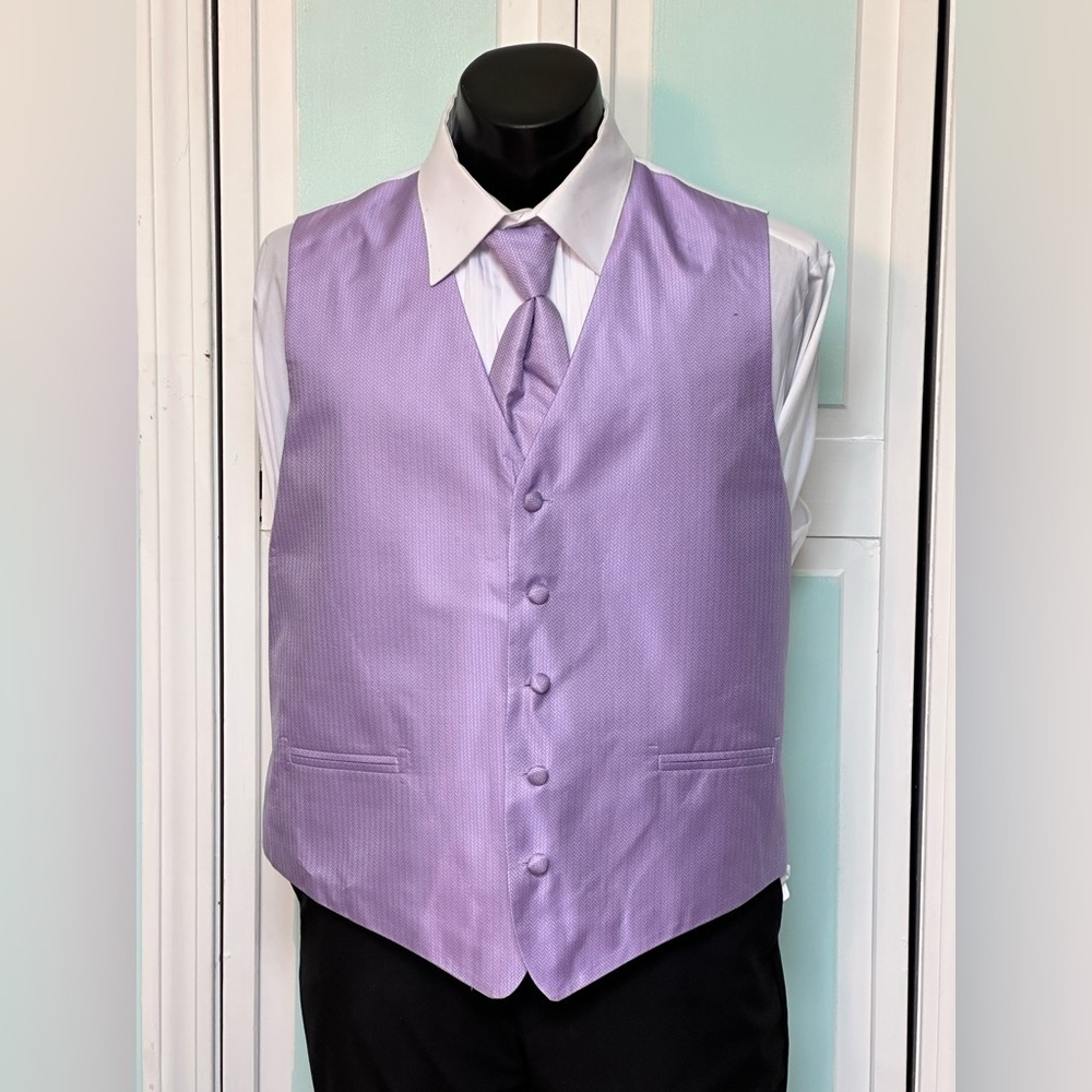 Lavender Lilac Purple Herringbone Closed Back Vest Wedding Prom Men’s Small